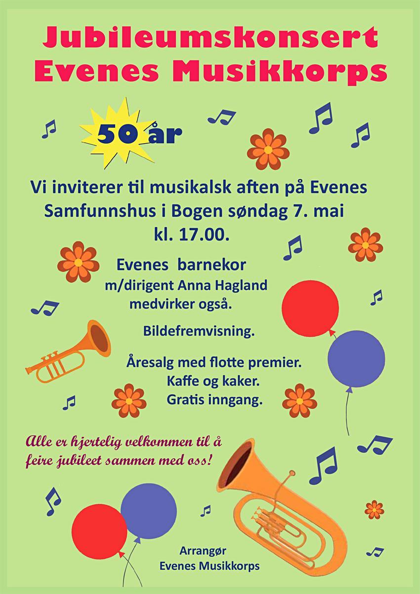 Plakat Jubileumskonsert Evenes Musikkorps - Klikk for stort bilde